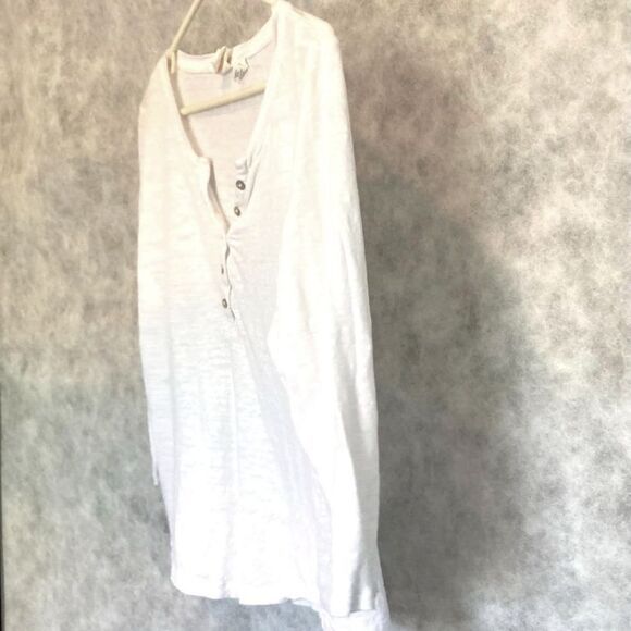 C & C California Linen Semi Sheer Lightweight Henley Top White Womens Large - Picture 7 of 14